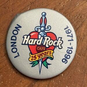 Hard Rock Cafe London 25 Years 1971-1996 Vintage Pinback Button Pin Round READ